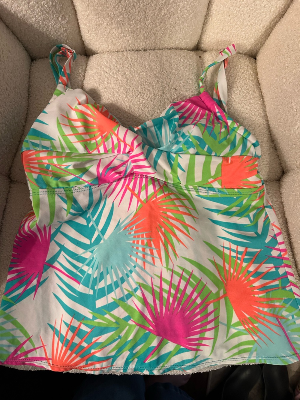 Kim Rogers Multicolor Palm Print Tankini‎  Top - Teal, Pink, Lime